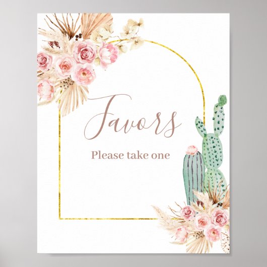 Boho Cactus Pink Blume Pampas Grass Gefälligkeitsz Poster (Vorne)