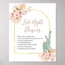 Boho Cactus Pink Blume Spätnächtliche Windeln sign Poster