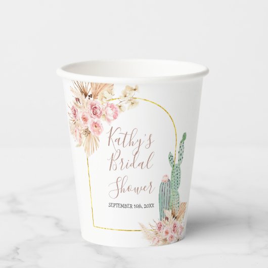 Boho Cactus Pink Blume Whitepaper Cups Pappbecher (Vorderseite)
