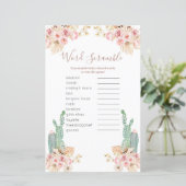 Boho Cactus Pink Floral Word Scramble Game (Stehend Vorderseite)