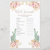 Boho Cactus Pink Floral Word Scramble Game (Vorderseite)