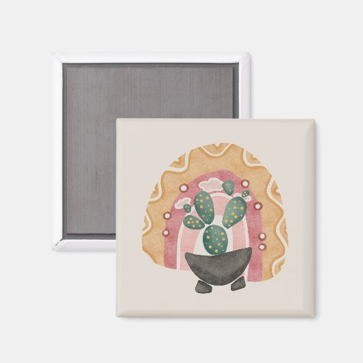 Boho Cactus Rainbow: Vibrant Wüste Vibes Magnet (Vorderseite/Rückseite)