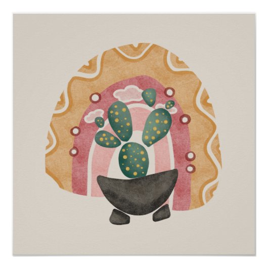 Boho Cactus Rainbow: Vibrant Wüste Vibes Poster (Vorderseite)