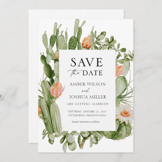 Boho Cactus Save the Date Einladung (Vorne/Hinten)