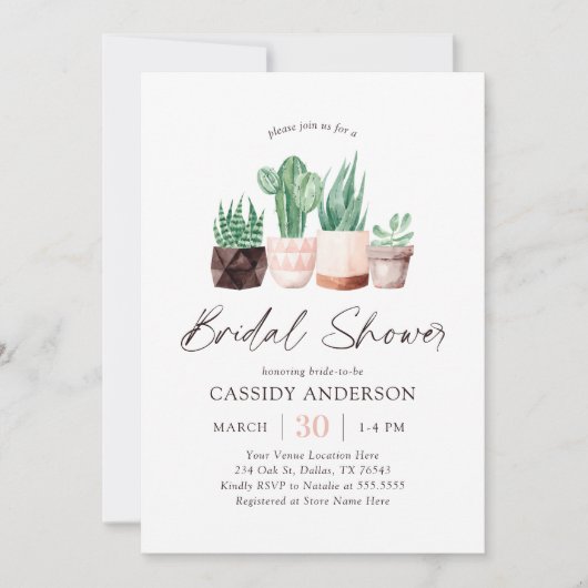 Boho Cactus Succulent Brautparty Einladung (Vorderseite)