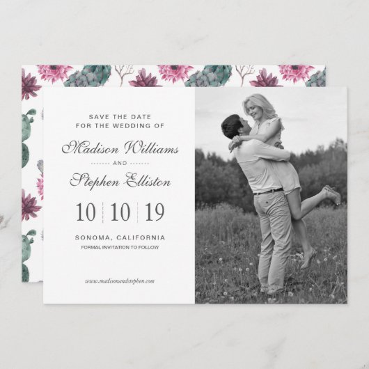 Boho Cactus, Succulent & Floral - Save the Date (Vorne/Hinten)