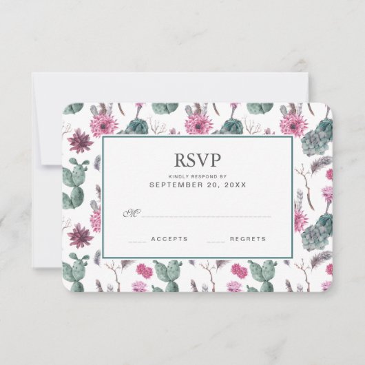 Boho Cactus, succulent & floral - Wedding RSVP Karte (Vorderseite)