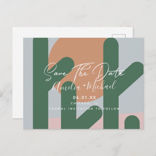 Boho Cactus Sun Save the Date Postcard Postkarte (Vorne/Hinten)