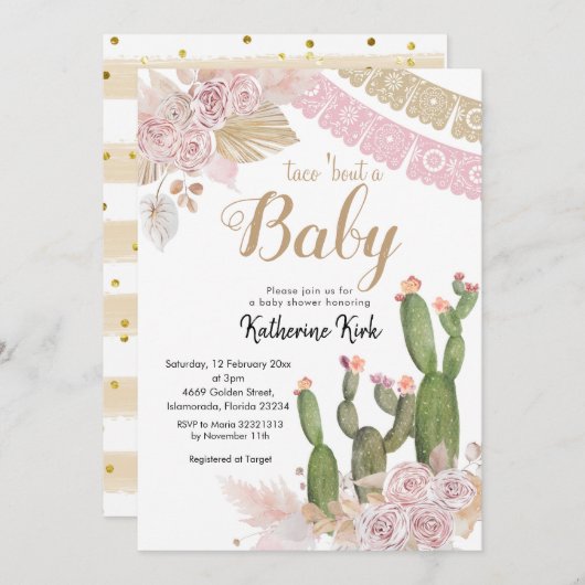Boho Cactus Taco über eine Einladung für ein Baby (Vorne/Hinten)