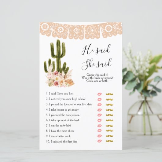 Boho Cactus Taco über Liebe Er sagte, sie sagte "G (Stehend Vorderseite)