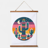 Boho Cactus Wandteppich Mit Holzrahmen (Vorderseite)