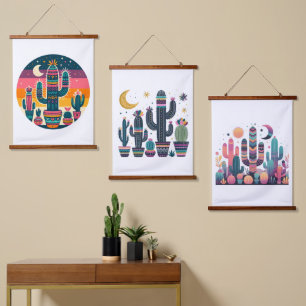 Boho Cactus Wandteppich Mit Holzrahmen