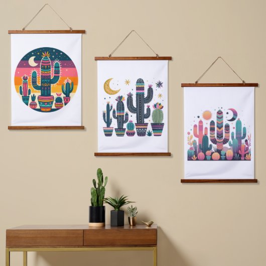 Boho Cactus Wandteppich Mit Holzrahmen (Asymmetrisch)