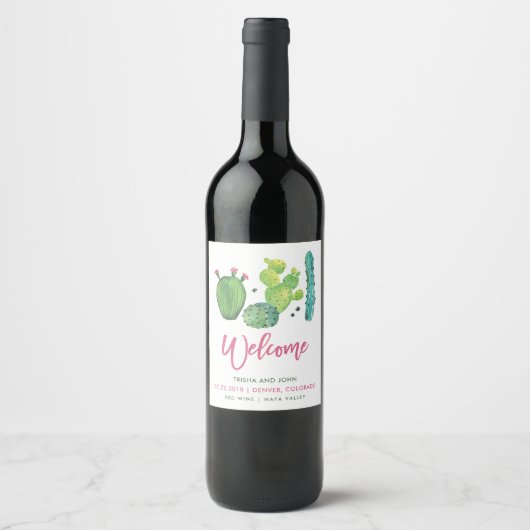 Boho Cactus Wedding Wine Label Weinetikett (Vorderseite)