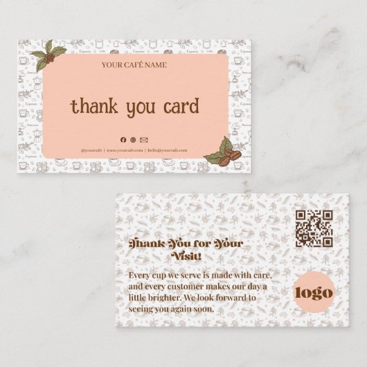 Boho Cafe Dankeskarten-QR-Code Treuekarte (Vorne/Hinten)