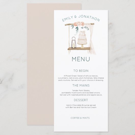 Boho Cake Candle Florals Eucalyptus Wedding Menükarte (Vorne/Hinten)