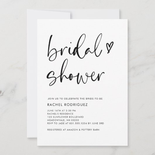 Boho Calligraphy Black QR Code Brautparty Einladung (Vorderseite)