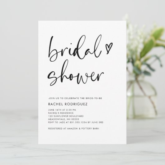 Boho Calligraphy Black QR Code Brautparty Einladung (Stehend Vorderseite)