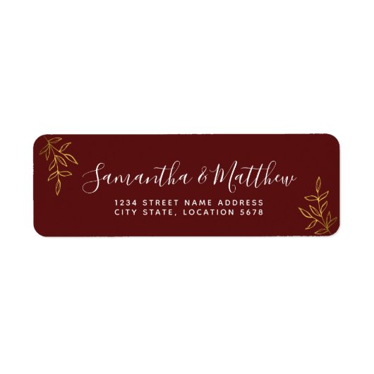 Boho Calligraphy Script Burgundy Wedding Label (Vorne)