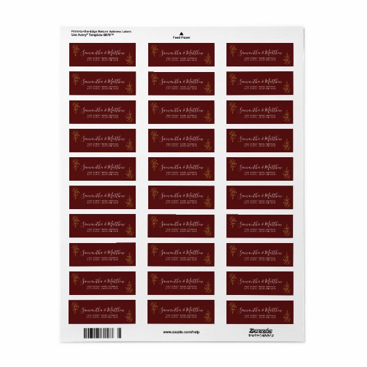 Boho Calligraphy Script Burgundy Wedding Label (Vorne)