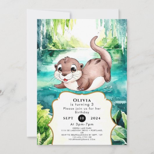 Boho Calm Otter Birthday Einladung (Vorderseite)