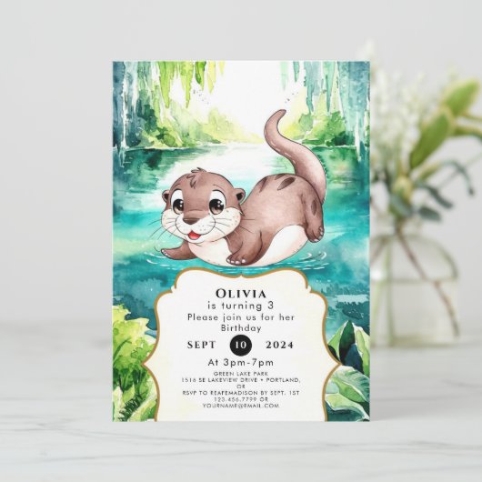 Boho Calm Otter Birthday Einladung (Stehend Vorderseite)