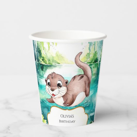 Boho Calm Otter Birthday Pappbecher (Vorderseite)
