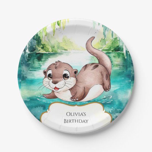 Boho Calm Otter Birthday Pappteller (Vorderseite)