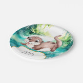 Boho Calm Otter Birthday Pappteller (Schrägansicht)