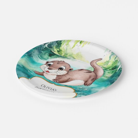 Boho Calm Otter Birthday Pappteller (Schrägansicht)