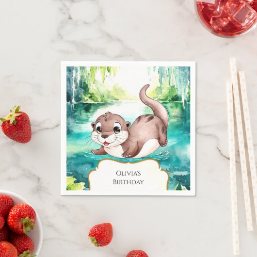 Boho Calm Otter Birthday Serviette (Beispiel)