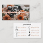 Boho Camera & Blume Business Card Visitenkarte (Vorne/Hinten)
