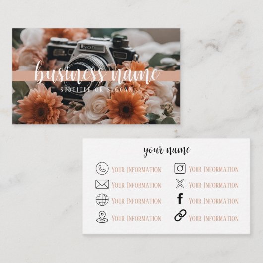 Boho Camera & Blume Business Card Visitenkarte (Vorne/Hinten)