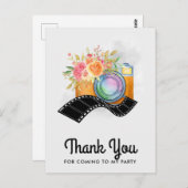 Boho Camera & Florals Wasserfarbe Vielen Dank Postkarte (Vorne/Hinten)