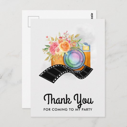 Boho Camera & Florals Wasserfarbe Vielen Dank Postkarte (Vorne/Hinten)