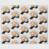 Boho Camera & Florals Wasserfarben Muster Geschenkpapier (Flach)