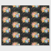 Boho Camera & Florals Wasserfarben Muster Geschenkpapier (Flach)