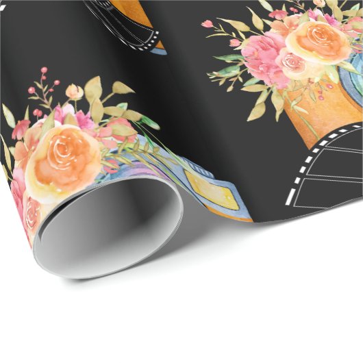 Boho Camera & Florals Wasserfarben Muster Geschenkpapier (Rolleneckpunkt)
