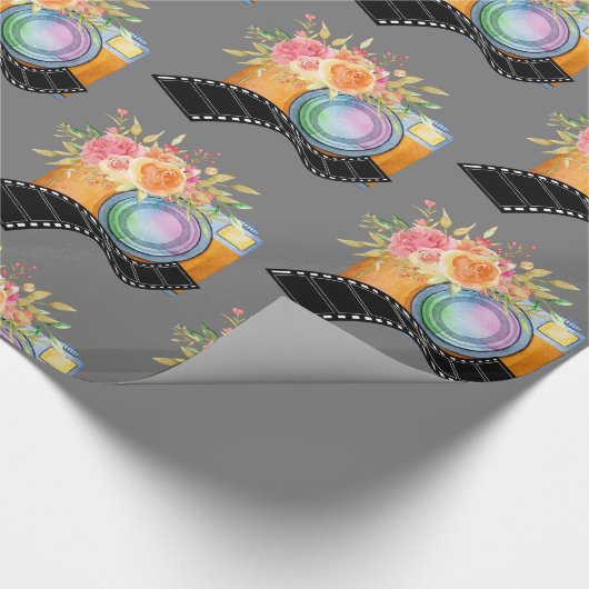 Boho Camera & Florals Wasserfarben Muster Geschenkpapier (Ecke)