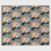 Boho Camera & Florals Wasserfarben Muster Geschenkpapier (Flach)