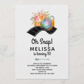 Boho Camera & Florals Watercolor Geburtstag Einladung