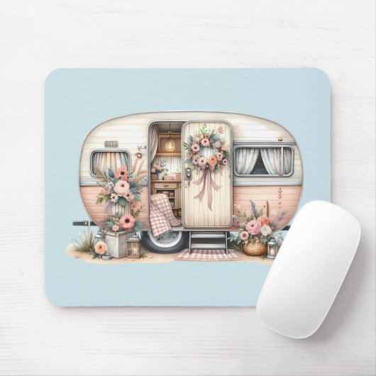 Boho Camper mit Blumenreath und Pastellen Pink Mousepad (Mit Mouse)