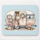 Boho Camper mit Blumenreath und Pastellen Pink Mousepad (Vorne)