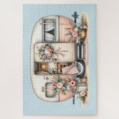 Boho Camper mit Blumenreath und Pastellen Pink Puzzle (Vertikal)