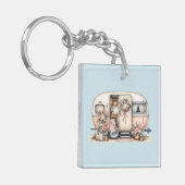 Boho Camper mit Blumenreath und Pastellen Pink Schlüsselanhänger (Vorderseite links)