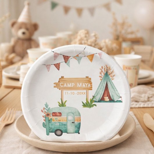 Boho-Camping-Geburtstagsfeier Papierplatte Pappteller