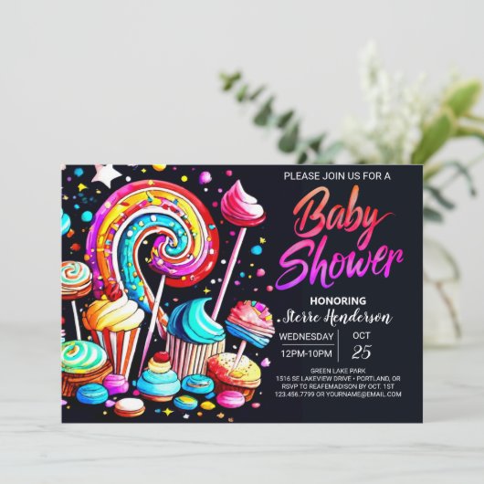 Boho Candy Sweet Celebration Baby Shower Einladung (Stehend Vorderseite)