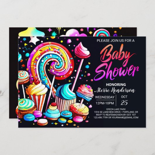 Boho Candy Sweet Celebration Baby Shower Einladung (Vorne/Hinten)