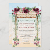 Boho Canopy Burgundy Floral Beach Maui Wedding Einladung (Vorne/Hinten)