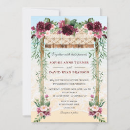 Boho Canopy Burgundy Floral Beach Maui Wedding Einladung